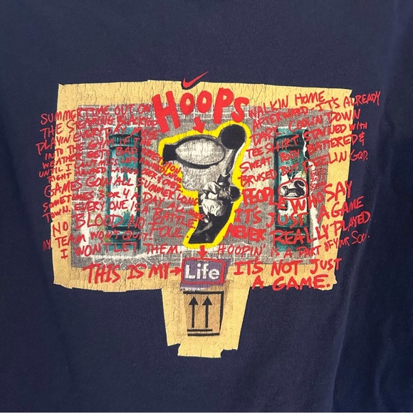 Vintage Nike Navy Blue Cotton Graphic T Shirt Youth Medium Yellow Basketball Y2K - Picture 6 of 8